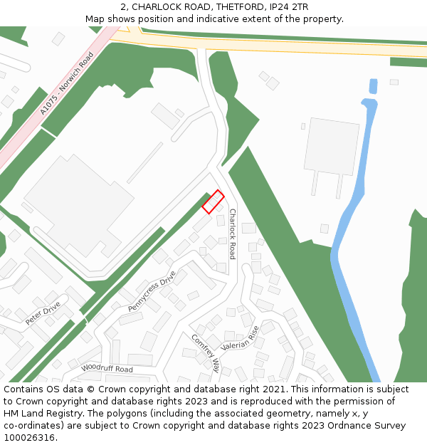 2, CHARLOCK ROAD, THETFORD, IP24 2TR: Location map and indicative extent of plot