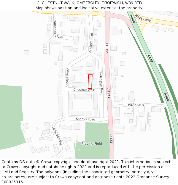 2, CHESTNUT WALK, OMBERSLEY, DROITWICH, WR9 0EB: Location map and indicative extent of plot