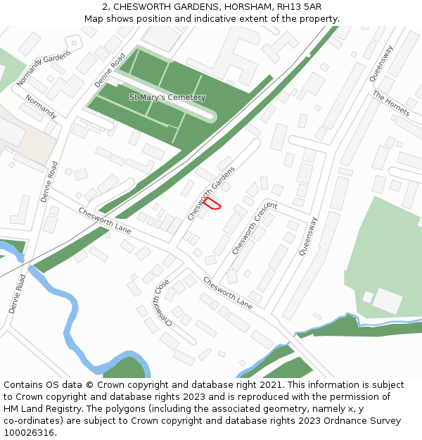 2, CHESWORTH GARDENS, HORSHAM, RH13 5AR: Location map and indicative extent of plot