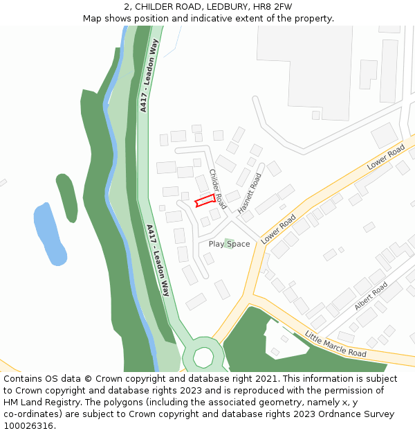 2, CHILDER ROAD, LEDBURY, HR8 2FW: Location map and indicative extent of plot