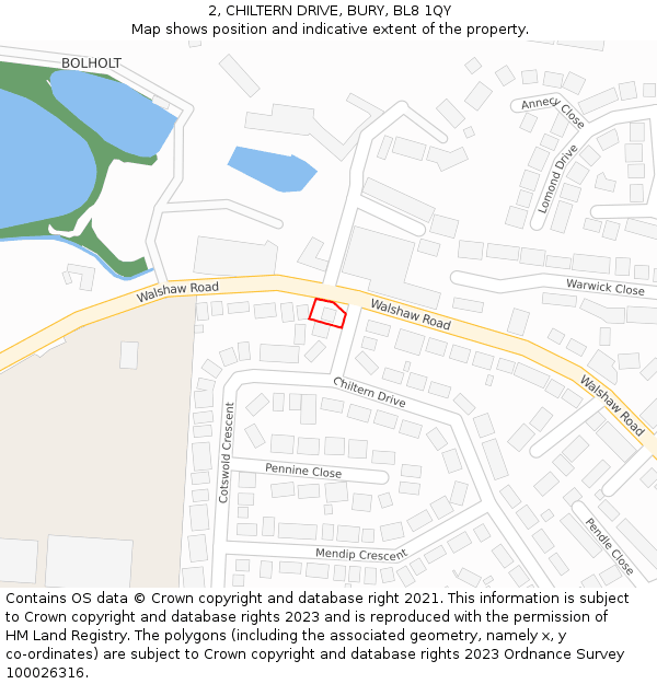 2, CHILTERN DRIVE, BURY, BL8 1QY: Location map and indicative extent of plot