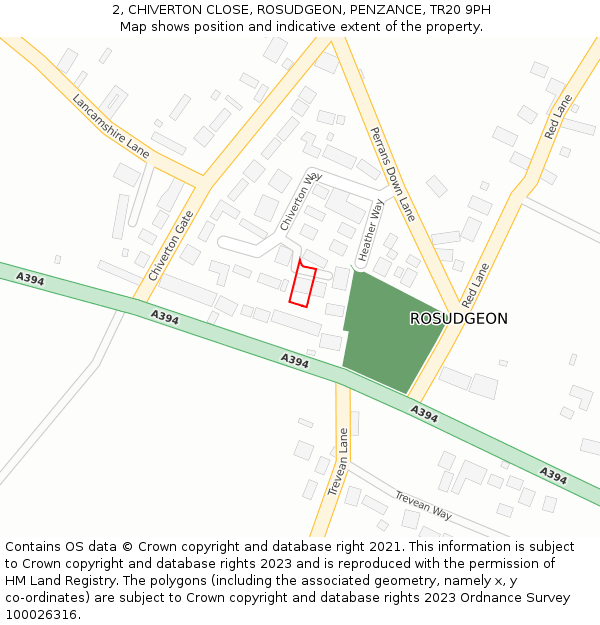 2, CHIVERTON CLOSE, ROSUDGEON, PENZANCE, TR20 9PH: Location map and indicative extent of plot