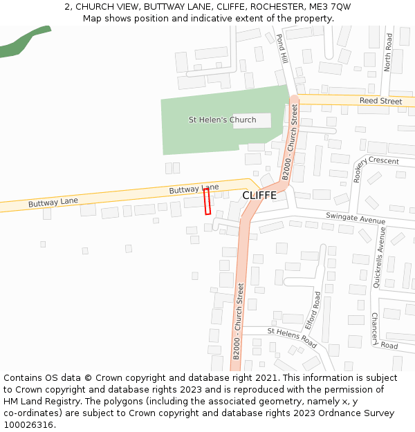 2, CHURCH VIEW, BUTTWAY LANE, CLIFFE, ROCHESTER, ME3 7QW: Location map and indicative extent of plot
