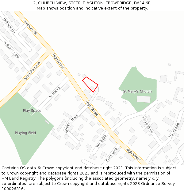 2, CHURCH VIEW, STEEPLE ASHTON, TROWBRIDGE, BA14 6EJ: Location map and indicative extent of plot