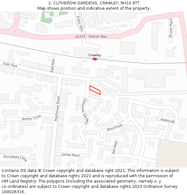 2, CLITHEROW GARDENS, CRAWLEY, RH10 6TT: Location map and indicative extent of plot