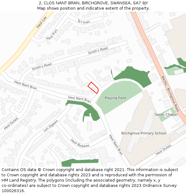 2, CLOS NANT BRAN, BIRCHGROVE, SWANSEA, SA7 9JY: Location map and indicative extent of plot