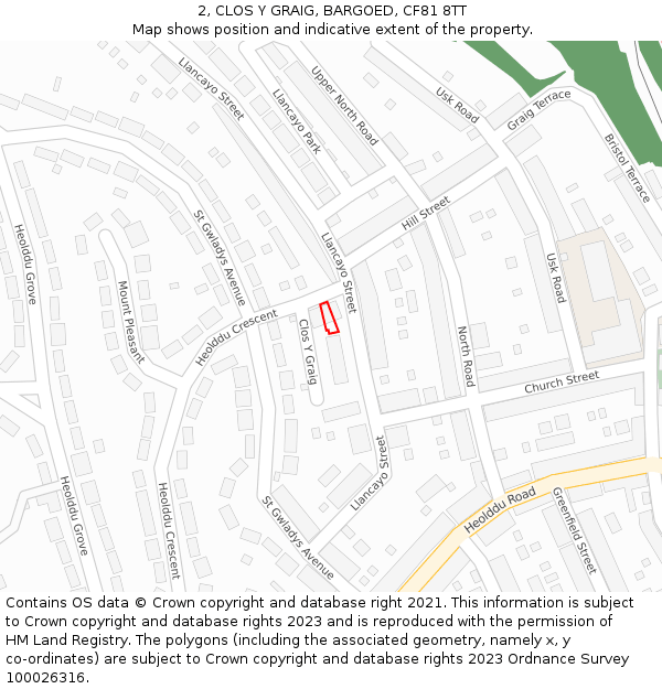 2, CLOS Y GRAIG, BARGOED, CF81 8TT: Location map and indicative extent of plot