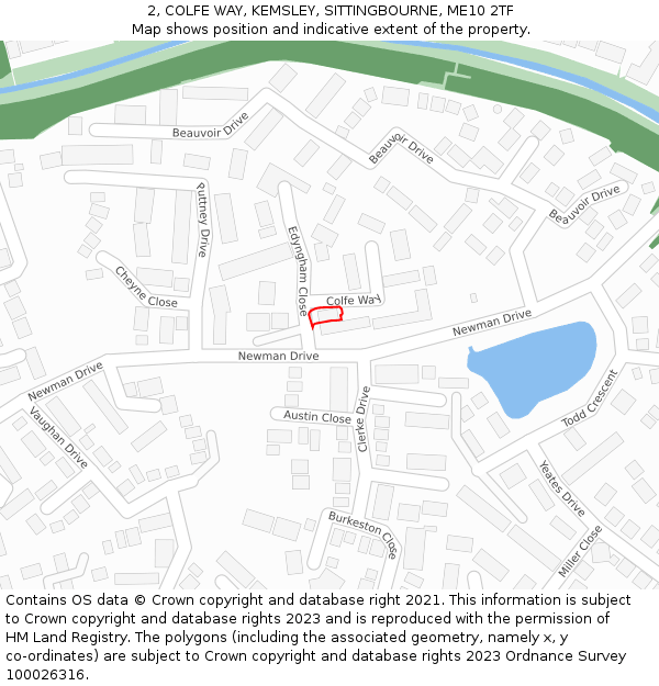 2, COLFE WAY, KEMSLEY, SITTINGBOURNE, ME10 2TF: Location map and indicative extent of plot