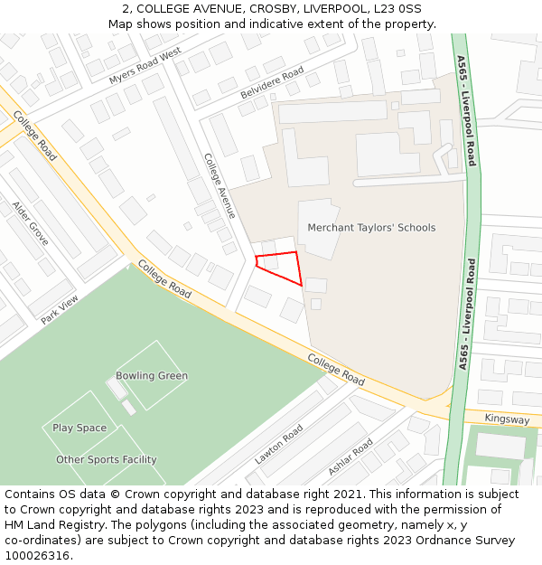 2, COLLEGE AVENUE, CROSBY, LIVERPOOL, L23 0SS: Location map and indicative extent of plot