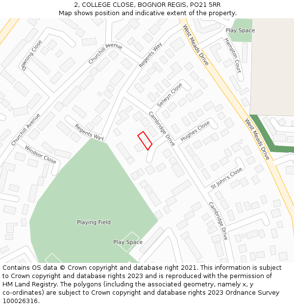 2, COLLEGE CLOSE, BOGNOR REGIS, PO21 5RR: Location map and indicative extent of plot