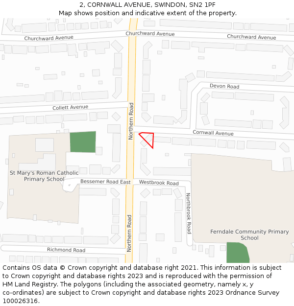 2, CORNWALL AVENUE, SWINDON, SN2 1PF: Location map and indicative extent of plot