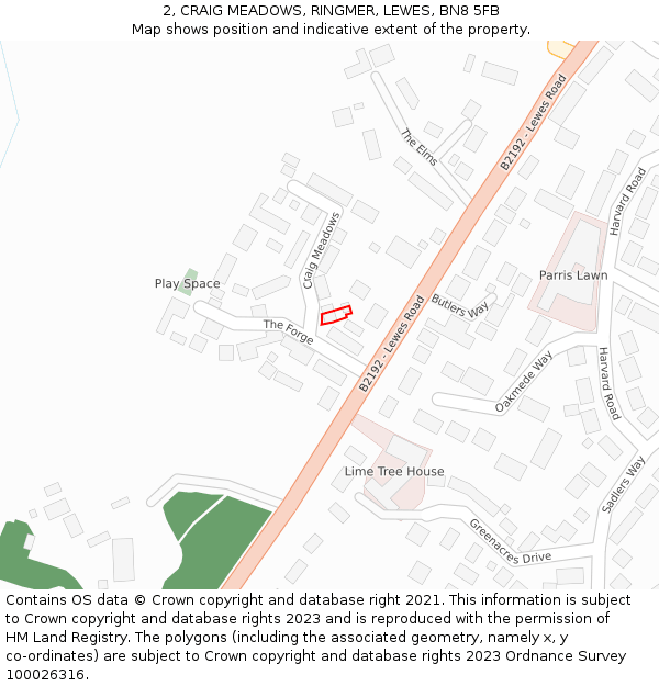 2, CRAIG MEADOWS, RINGMER, LEWES, BN8 5FB: Location map and indicative extent of plot