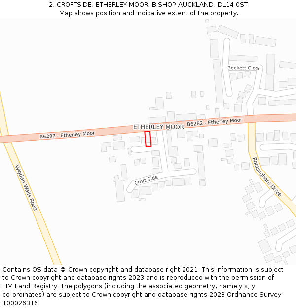 2, CROFTSIDE, ETHERLEY MOOR, BISHOP AUCKLAND, DL14 0ST: Location map and indicative extent of plot