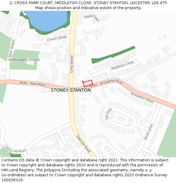 2, CROSS FARM COURT, MIDDLETON CLOSE, STONEY STANTON, LEICESTER, LE9 4TS: Location map and indicative extent of plot