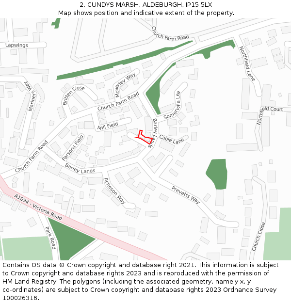 2, CUNDYS MARSH, ALDEBURGH, IP15 5LX: Location map and indicative extent of plot