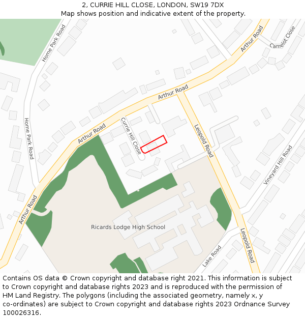 2, CURRIE HILL CLOSE, LONDON, SW19 7DX: Location map and indicative extent of plot