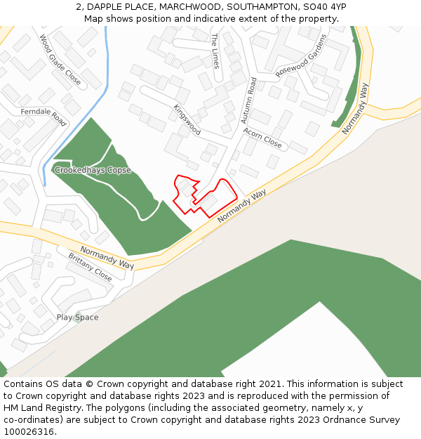 2, DAPPLE PLACE, MARCHWOOD, SOUTHAMPTON, SO40 4YP: Location map and indicative extent of plot