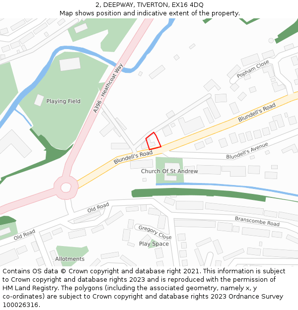 2, DEEPWAY, TIVERTON, EX16 4DQ: Location map and indicative extent of plot