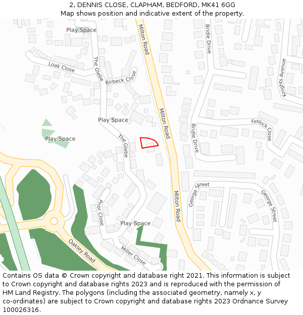 2, DENNIS CLOSE, CLAPHAM, BEDFORD, MK41 6GG: Location map and indicative extent of plot