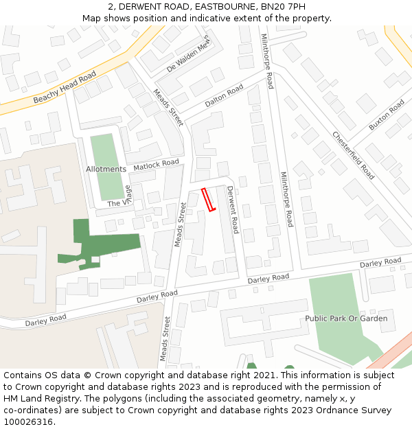 2, DERWENT ROAD, EASTBOURNE, BN20 7PH: Location map and indicative extent of plot