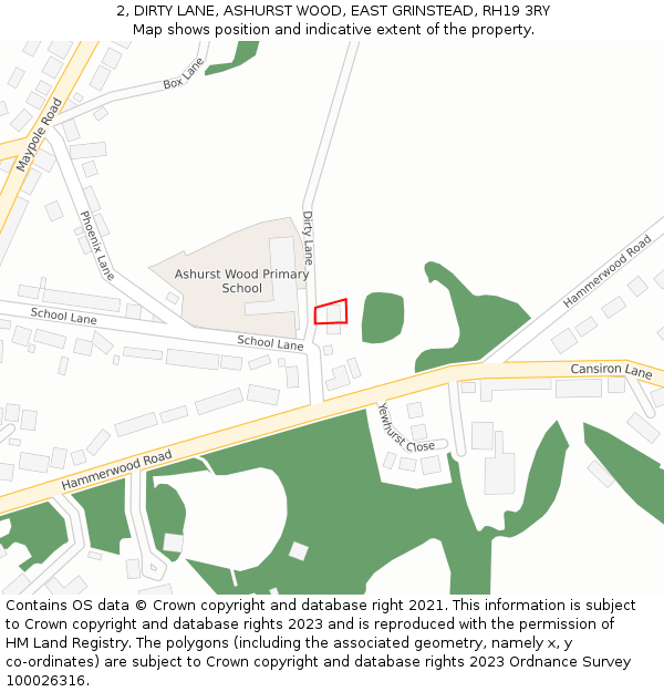 2, DIRTY LANE, ASHURST WOOD, EAST GRINSTEAD, RH19 3RY: Location map and indicative extent of plot