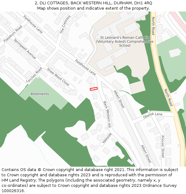2, DLI COTTAGES, BACK WESTERN HILL, DURHAM, DH1 4RQ: Location map and indicative extent of plot