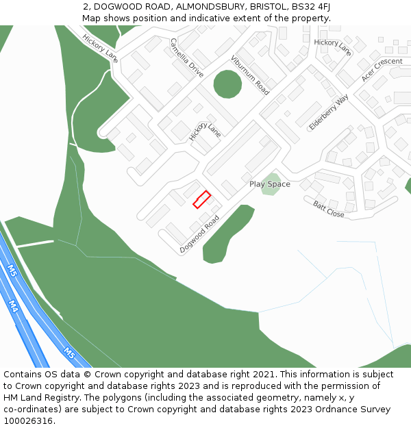 2, DOGWOOD ROAD, ALMONDSBURY, BRISTOL, BS32 4FJ: Location map and indicative extent of plot