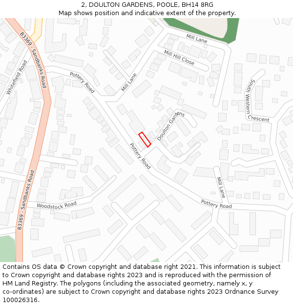 2, DOULTON GARDENS, POOLE, BH14 8RG: Location map and indicative extent of plot