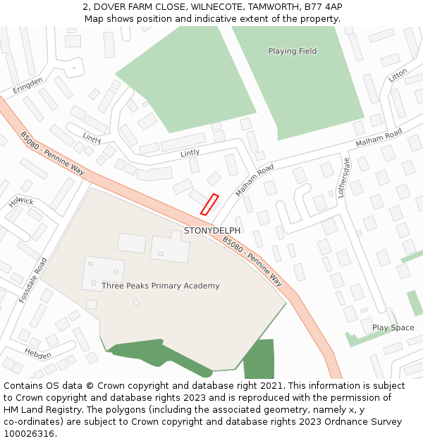 2, DOVER FARM CLOSE, WILNECOTE, TAMWORTH, B77 4AP: Location map and indicative extent of plot