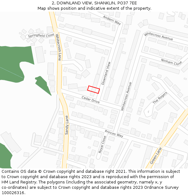 2, DOWNLAND VIEW, SHANKLIN, PO37 7EE: Location map and indicative extent of plot