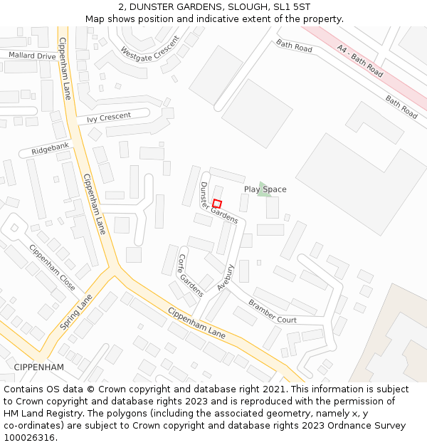 2, DUNSTER GARDENS, SLOUGH, SL1 5ST: Location map and indicative extent of plot