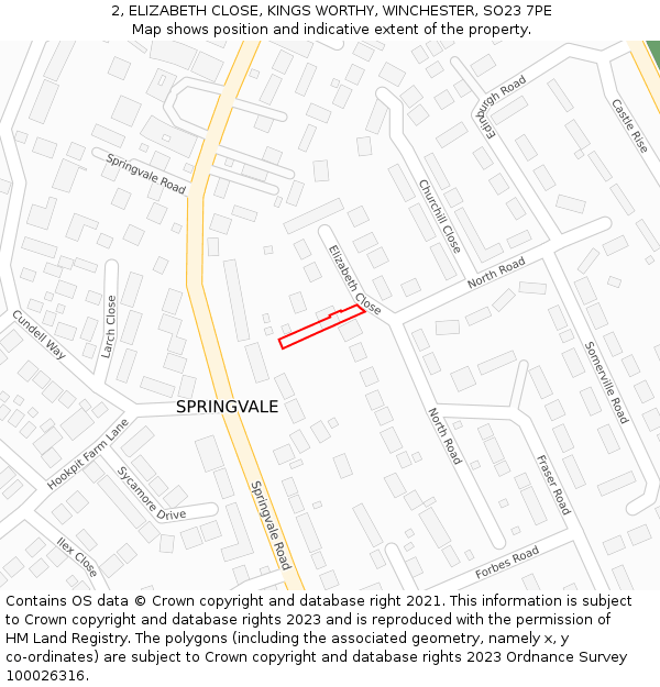 2, ELIZABETH CLOSE, KINGS WORTHY, WINCHESTER, SO23 7PE: Location map and indicative extent of plot