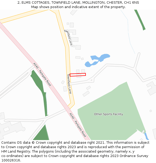 2, ELMS COTTAGES, TOWNFIELD LANE, MOLLINGTON, CHESTER, CH1 6NS: Location map and indicative extent of plot