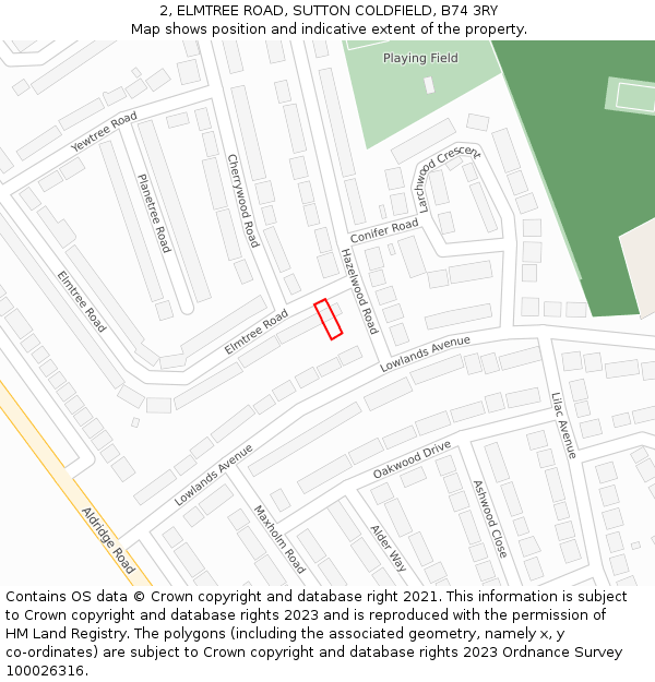 2, ELMTREE ROAD, SUTTON COLDFIELD, B74 3RY: Location map and indicative extent of plot