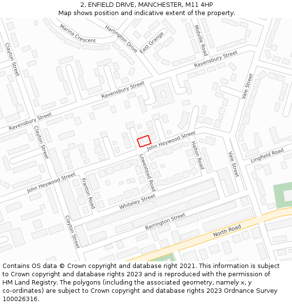 2, ENFIELD DRIVE, MANCHESTER, M11 4HP: Location map and indicative extent of plot