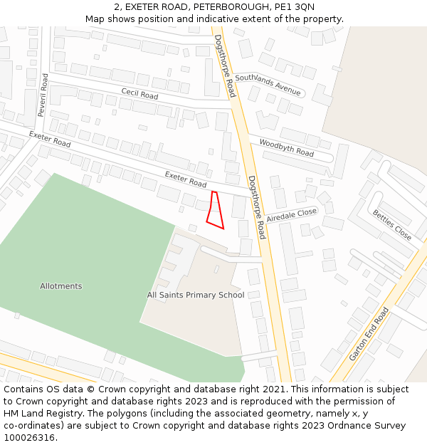 2, EXETER ROAD, PETERBOROUGH, PE1 3QN: Location map and indicative extent of plot