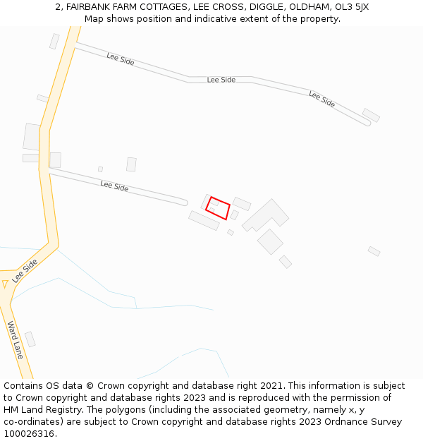 2, FAIRBANK FARM COTTAGES, LEE CROSS, DIGGLE, OLDHAM, OL3 5JX: Location map and indicative extent of plot