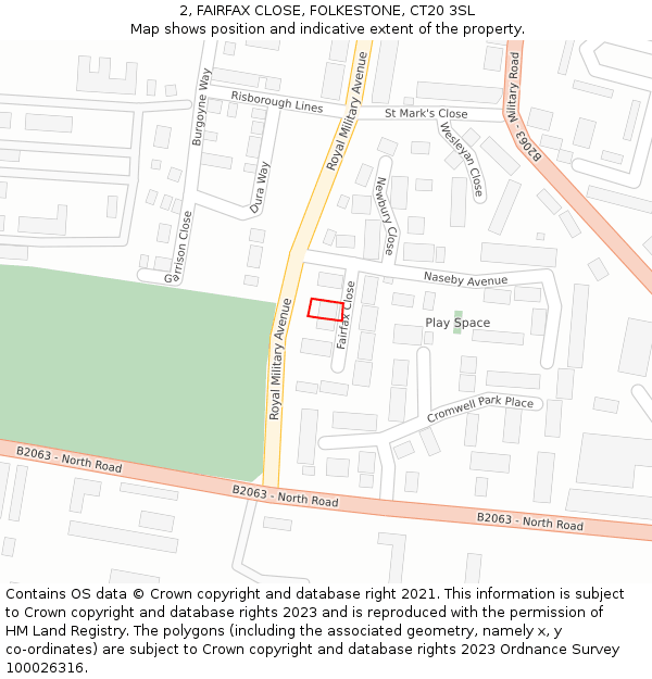 2, FAIRFAX CLOSE, FOLKESTONE, CT20 3SL: Location map and indicative extent of plot