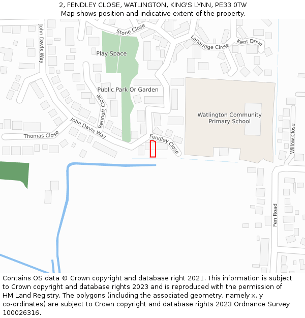 2, FENDLEY CLOSE, WATLINGTON, KING'S LYNN, PE33 0TW: Location map and indicative extent of plot