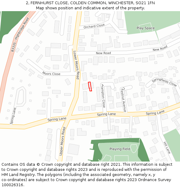 2, FERNHURST CLOSE, COLDEN COMMON, WINCHESTER, SO21 1FN: Location map and indicative extent of plot