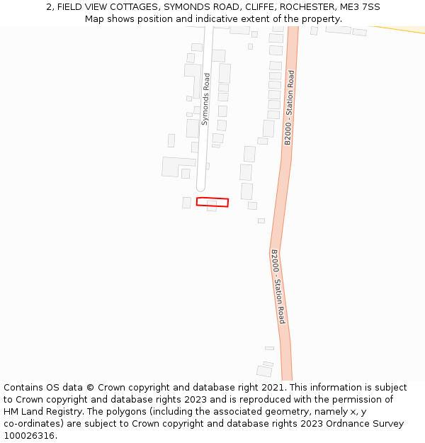 2, FIELD VIEW COTTAGES, SYMONDS ROAD, CLIFFE, ROCHESTER, ME3 7SS: Location map and indicative extent of plot