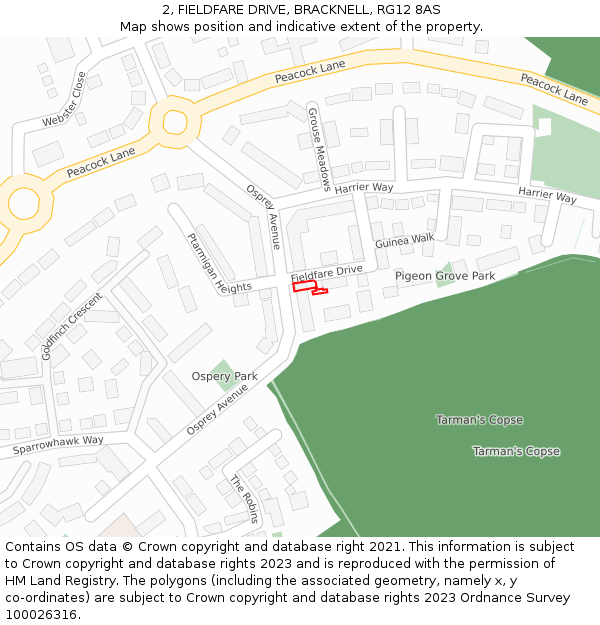 2, FIELDFARE DRIVE, BRACKNELL, RG12 8AS: Location map and indicative extent of plot