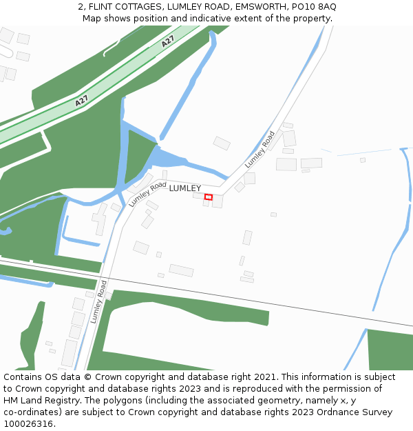 2, FLINT COTTAGES, LUMLEY ROAD, EMSWORTH, PO10 8AQ: Location map and indicative extent of plot