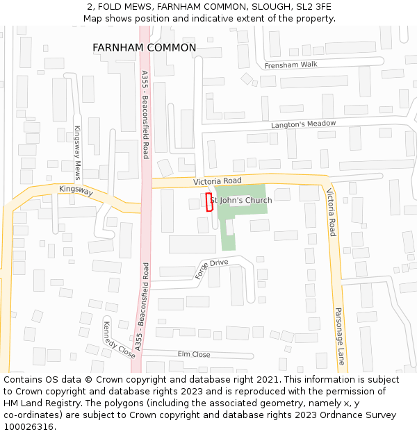 2, FOLD MEWS, FARNHAM COMMON, SLOUGH, SL2 3FE: Location map and indicative extent of plot