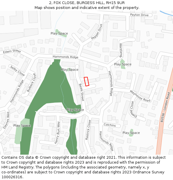 2, FOX CLOSE, BURGESS HILL, RH15 9UR: Location map and indicative extent of plot