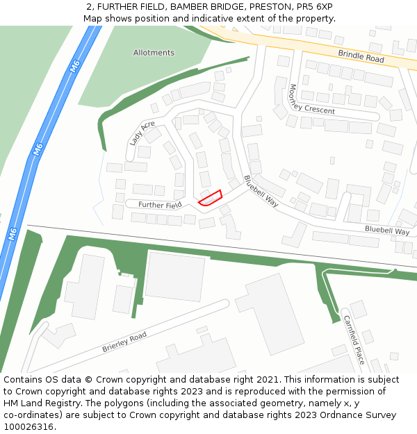 2, FURTHER FIELD, BAMBER BRIDGE, PRESTON, PR5 6XP: Location map and indicative extent of plot