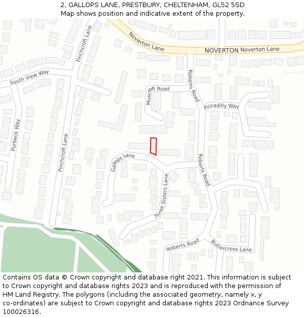 2, GALLOPS LANE, PRESTBURY, CHELTENHAM, GL52 5SD: Location map and indicative extent of plot