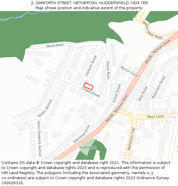 2, GARFORTH STREET, NETHERTON, HUDDERSFIELD, HD4 7ER: Location map and indicative extent of plot