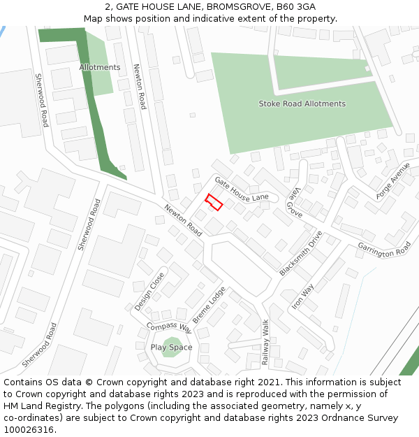 2, GATE HOUSE LANE, BROMSGROVE, B60 3GA: Location map and indicative extent of plot
