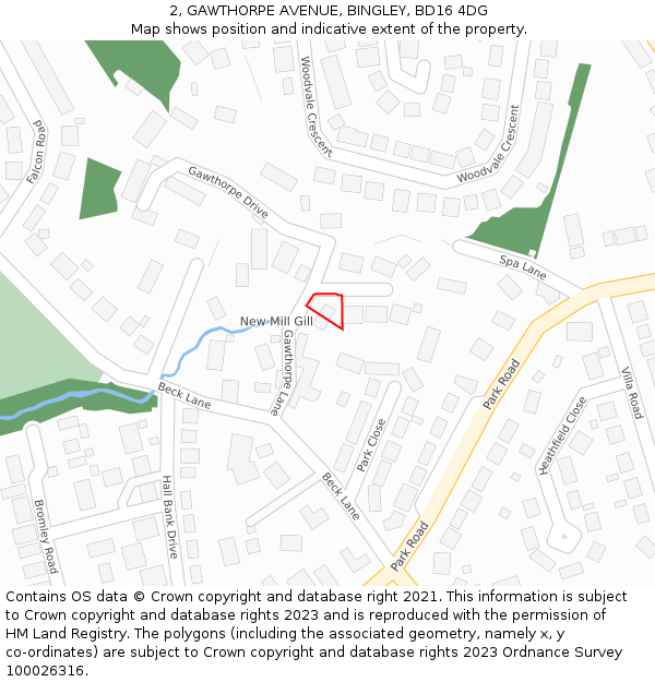 2, GAWTHORPE AVENUE, BINGLEY, BD16 4DG: Location map and indicative extent of plot